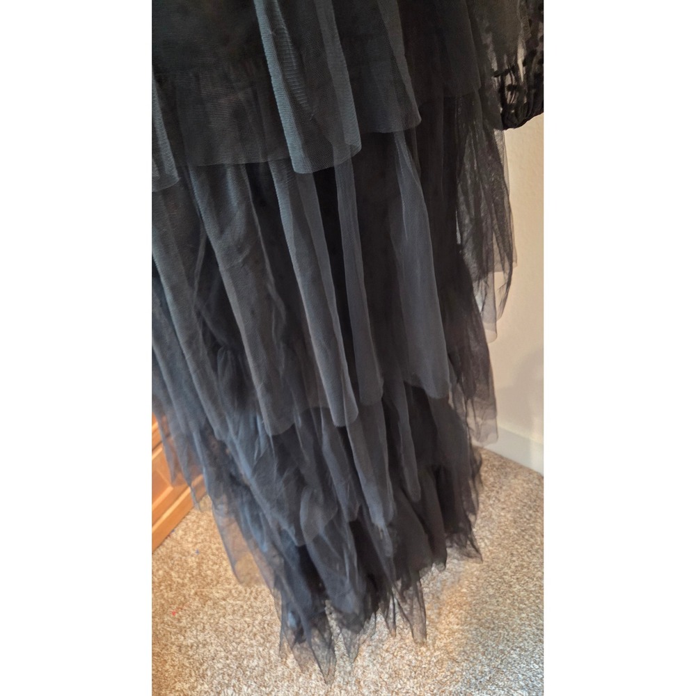 Giffniseti Lace Tulle Tiered Maxi Dress Sheer Polka Dot Gothic Black Gown Small - Picture 7 of 12